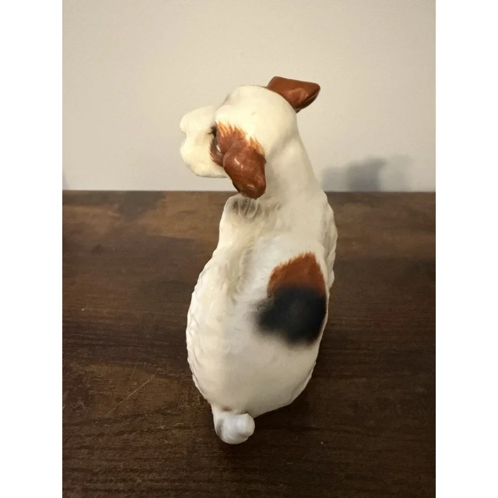 Vintage Terrier Puppy Dog Figurine Porcelain Ceramic Brown White Tongue Out 4
